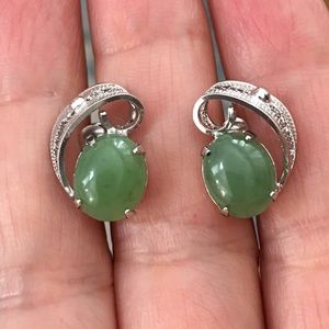 Genuine green jade sterling silver earrings